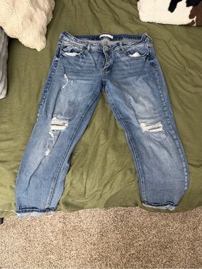 KanCan Distressed Ankle Crop Jeans - Light Blue Wash